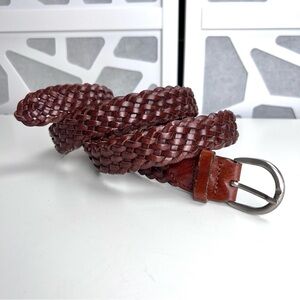 Italian Leather Brown Braided Belt EuroMetal Silver Tone Buckle 38 EUC